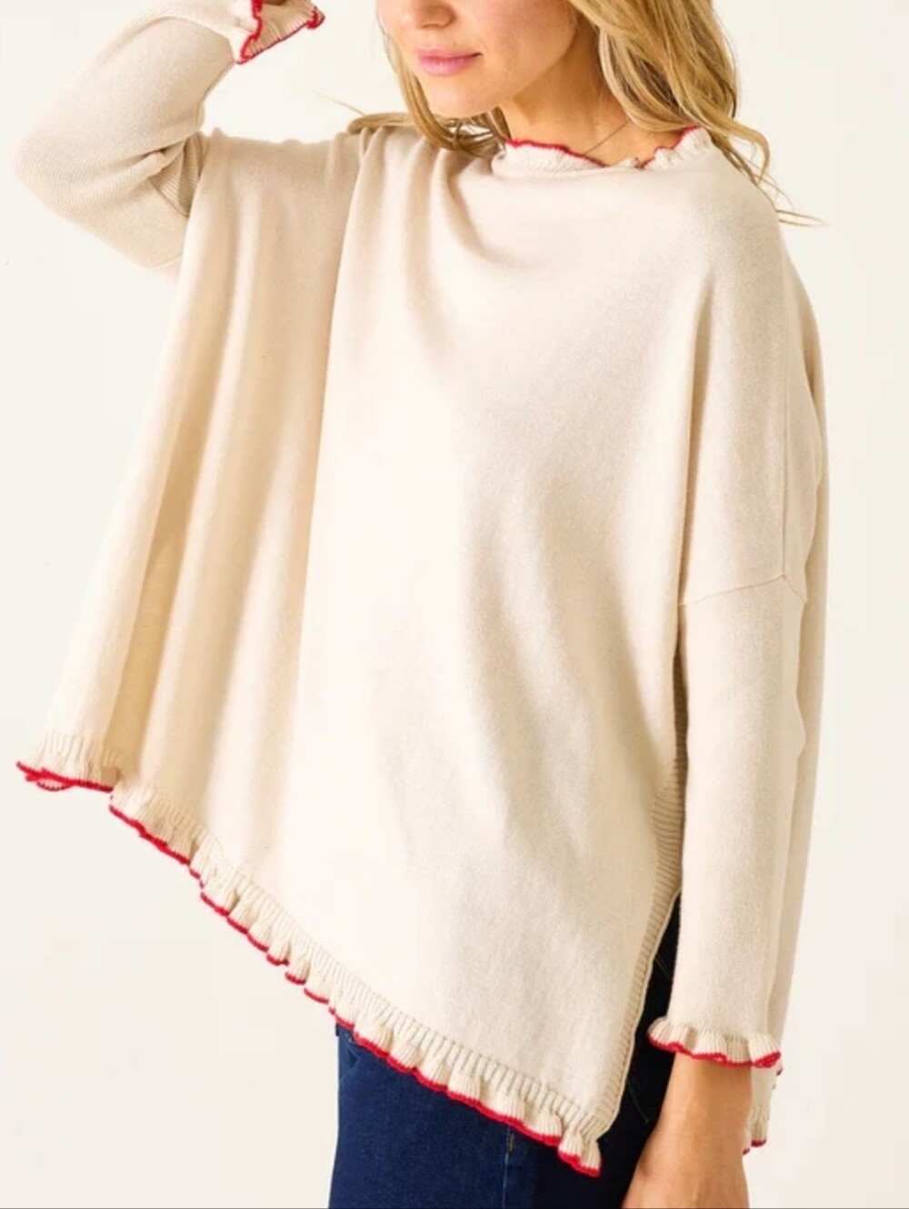 Mersea Catalina Cream Knit Pullover with Red Trimm